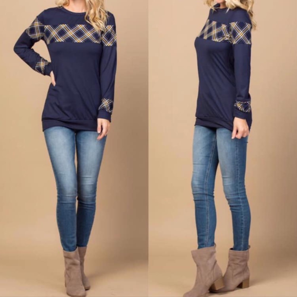 Navy Plaid Top